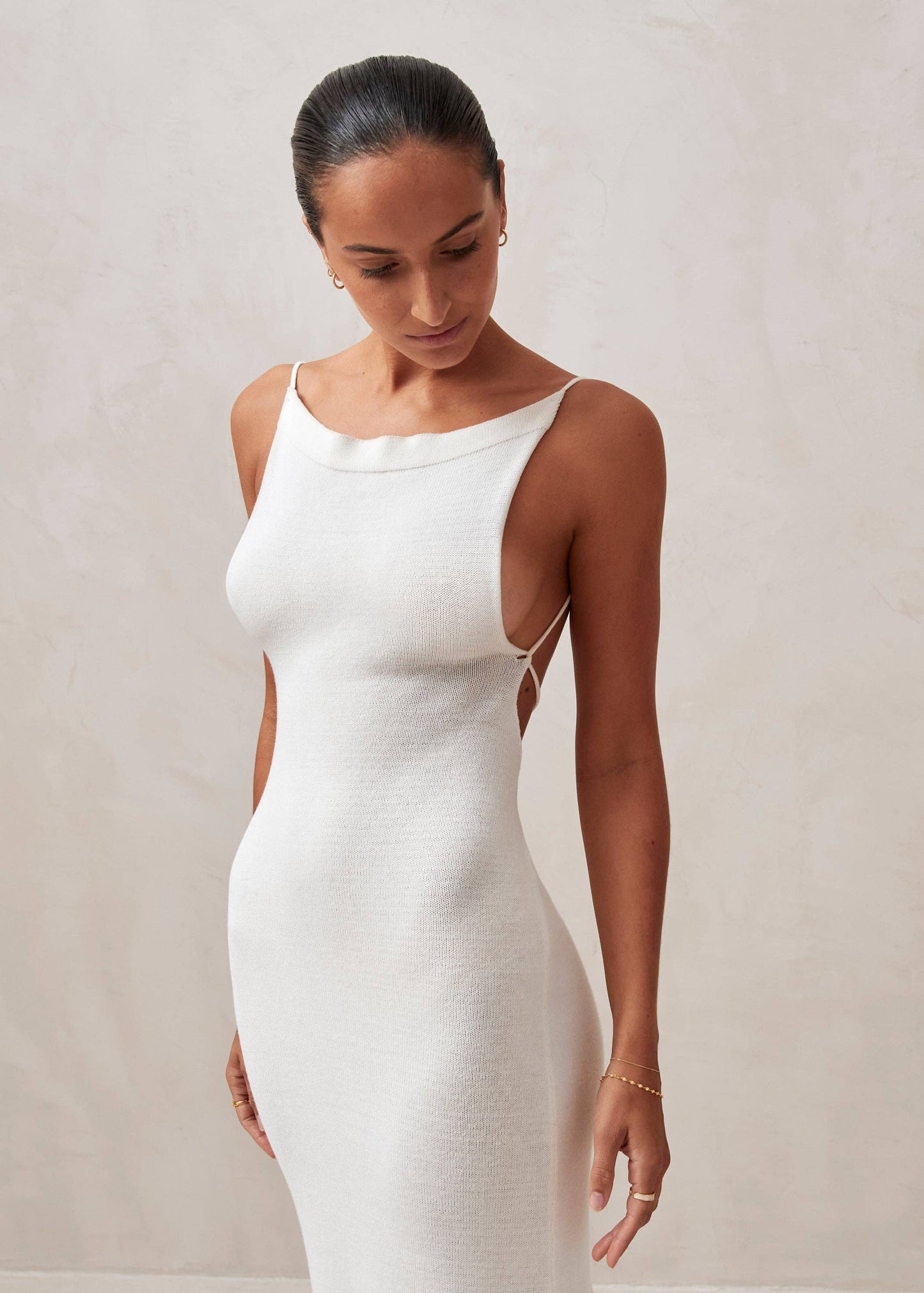 Cream Tricot Midi Dress