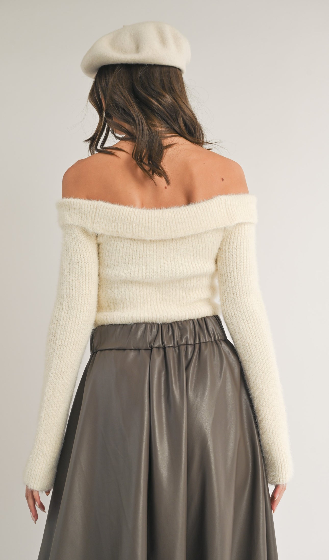 Ivory Off The Shoulder Cozy Crop