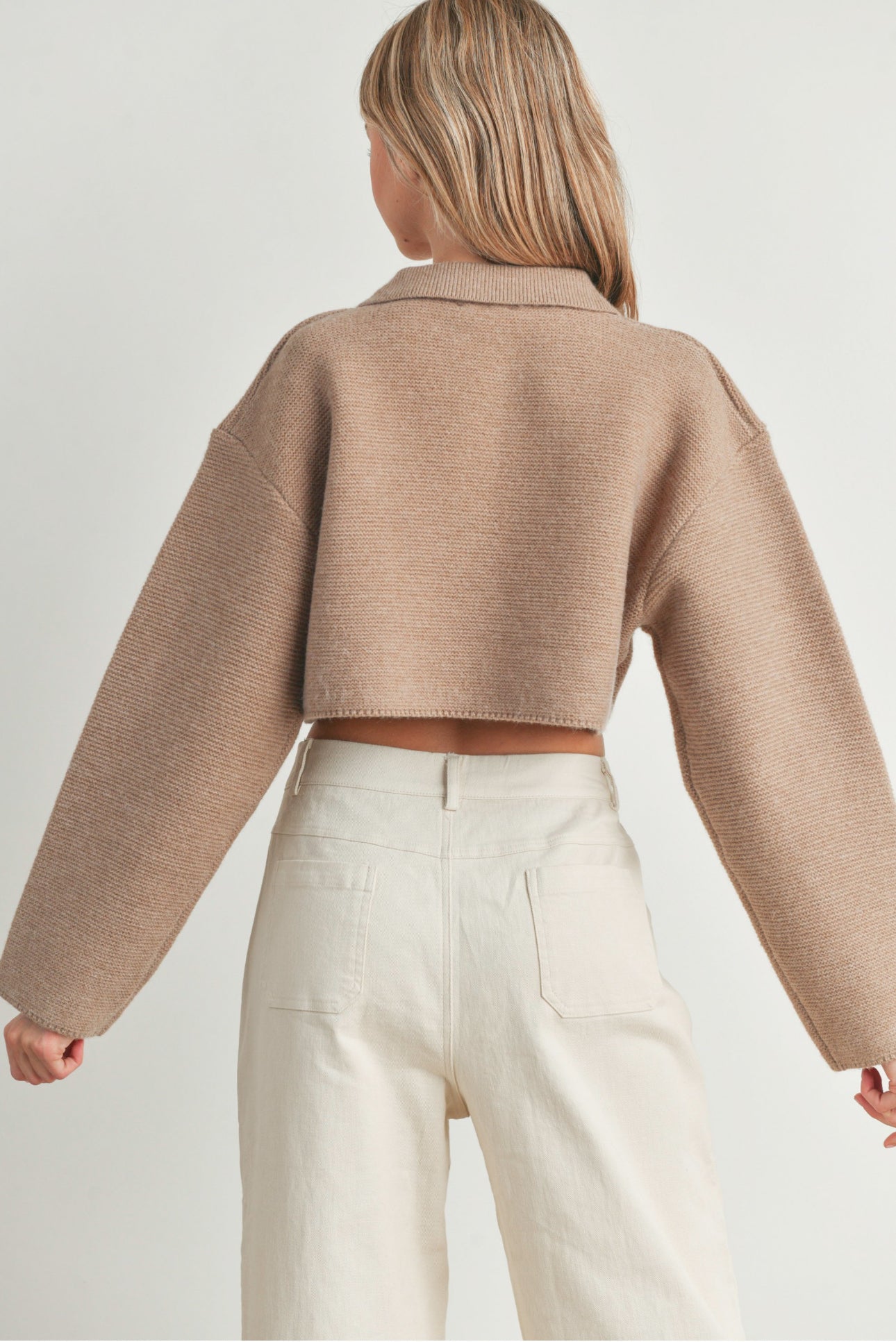 Taupe V-Neck Sweater Crop