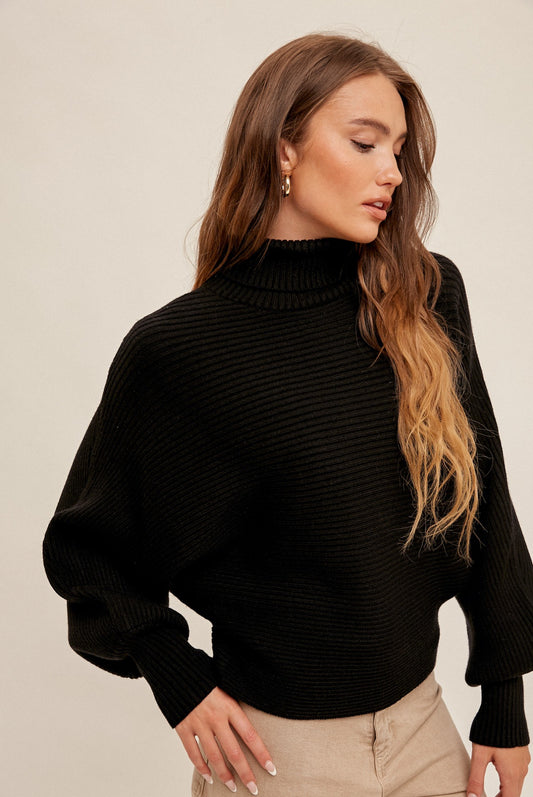 Black Turtle Neck Ribbed Sweater